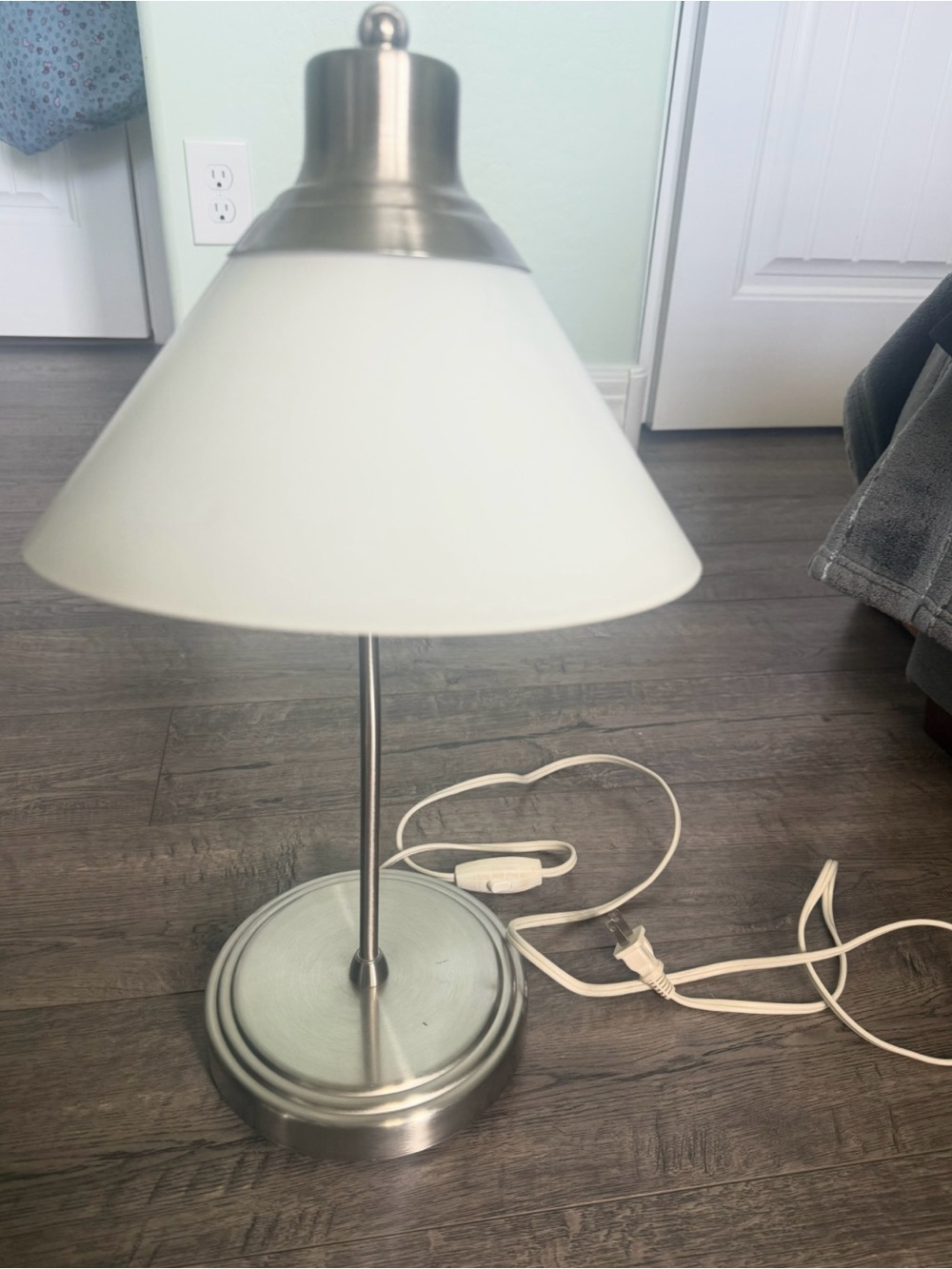 Vintage IKEA Nickel Table Lamp with White Glass Shade